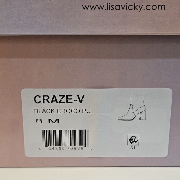 Lisa Vicky Nordstrom Boots Womens 8M Craze-V Platform Black Croco Block Heel - Picture 13 of 13